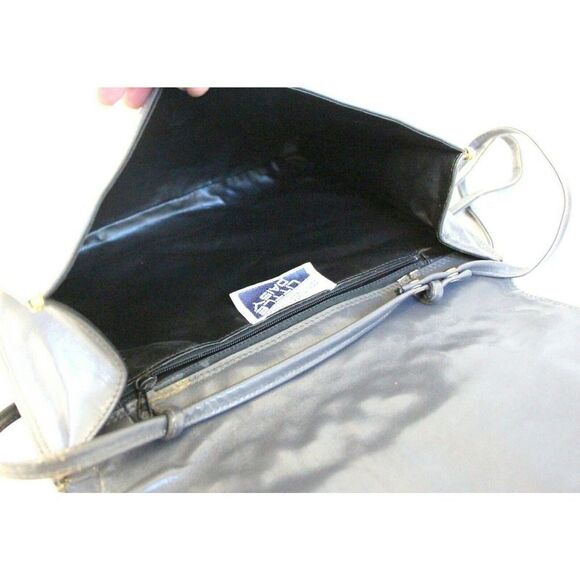 LITTLE DAISY ITALY GRAY GENUINE LEATHER QUILTED FLAP X-BODY SHOULDER BAG CLUTCH - Picture 9 of 11